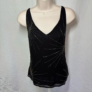Lord & Taylor Black Tank Top with Silver Starburst Design size small